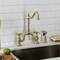 Kingston Brass Bridge Kitchen Faucet with Brass Sprayer, Brushed Brass KS7757TXBS - alternate 3